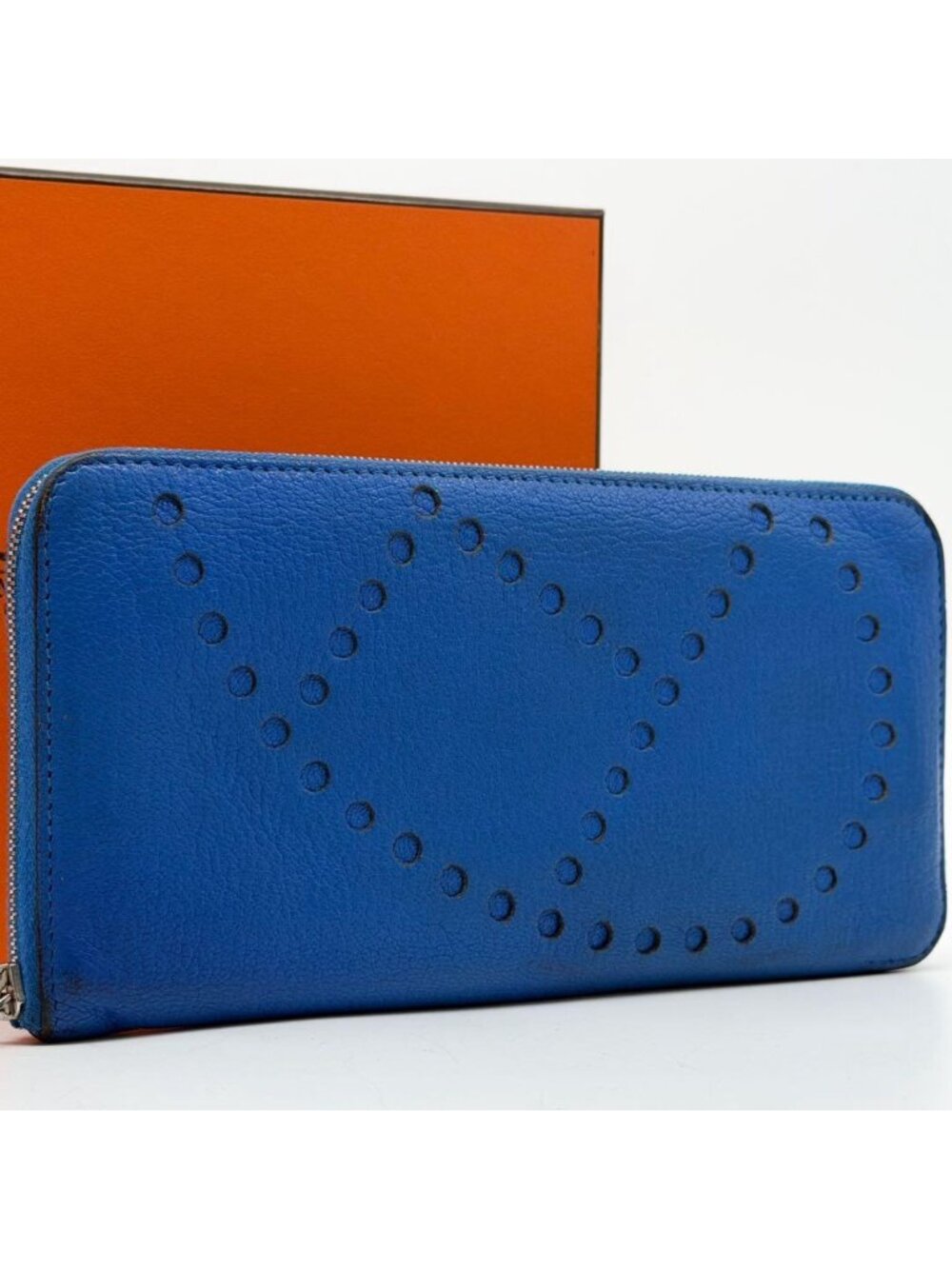 Hermes Azap Long Evelyne All Leather Blue Wallet